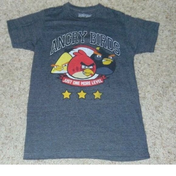 Mens Angry Birds Shirt Small Gray Short Sleeve Crew Neck T-Shirt Tee - Picture 1 of 3